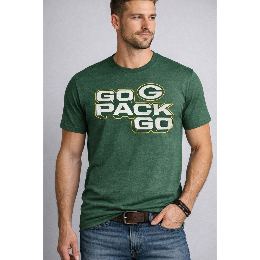 Green Bay Packers Go Pack Go Green NFL Team‎ Apparel T-Shirt Mens Medium NWT